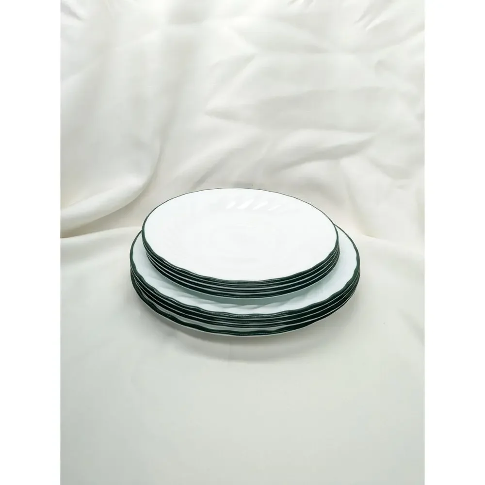 Set of 8 Corelle Callaway Ivy Dessert Salad - Saucers Plates Swirl Green Rim